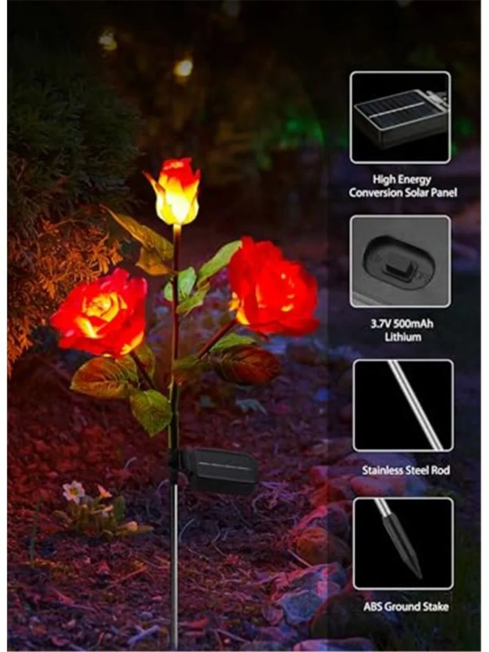 Solar Rose Flower Garden Lights 4 Pack LED Outdoor Waterproof Yard Patio Decor